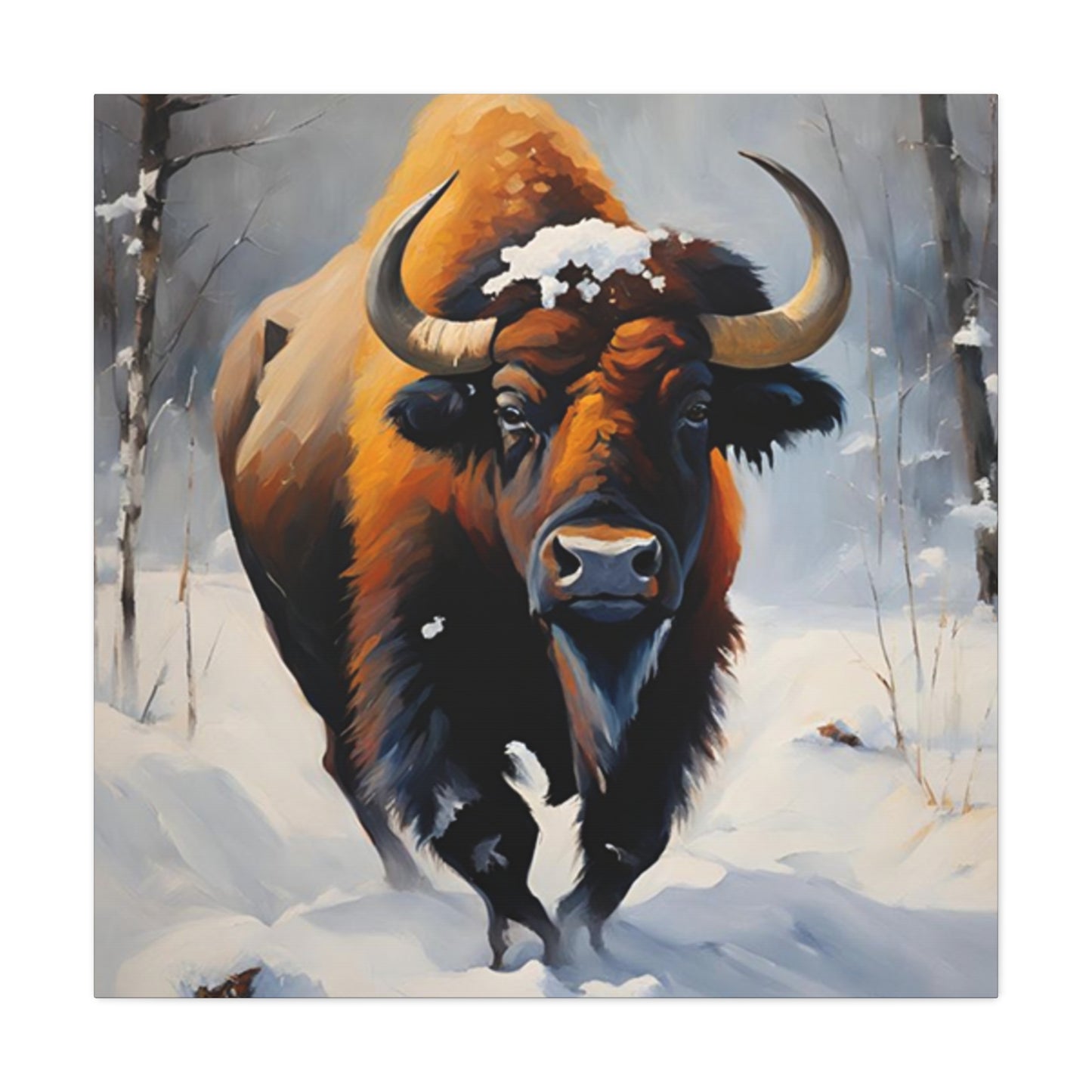 Bull In Snow Painting Wall Art & Canvas Prints