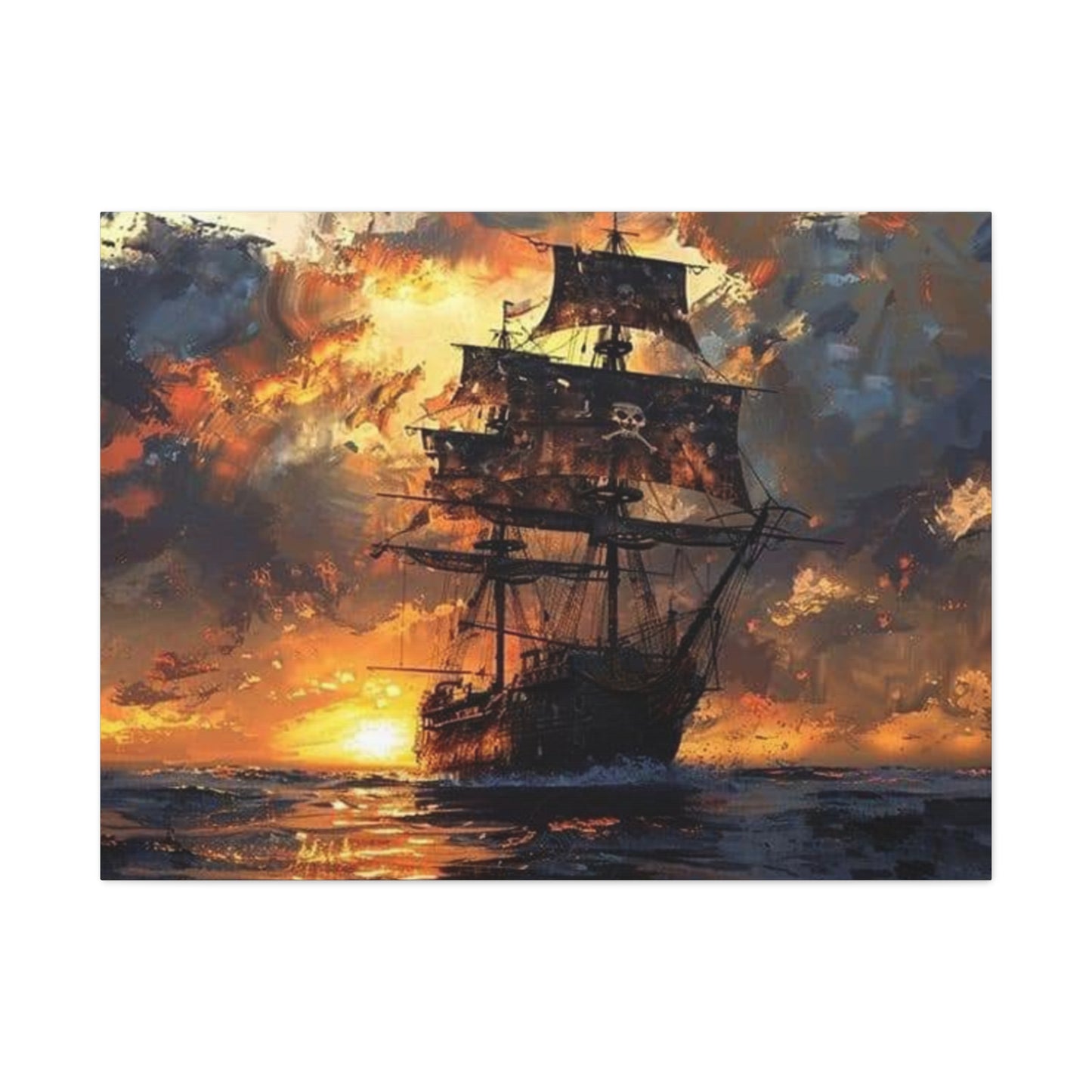 Ship In Sea With Sunset Wall Art & Canvas Prints