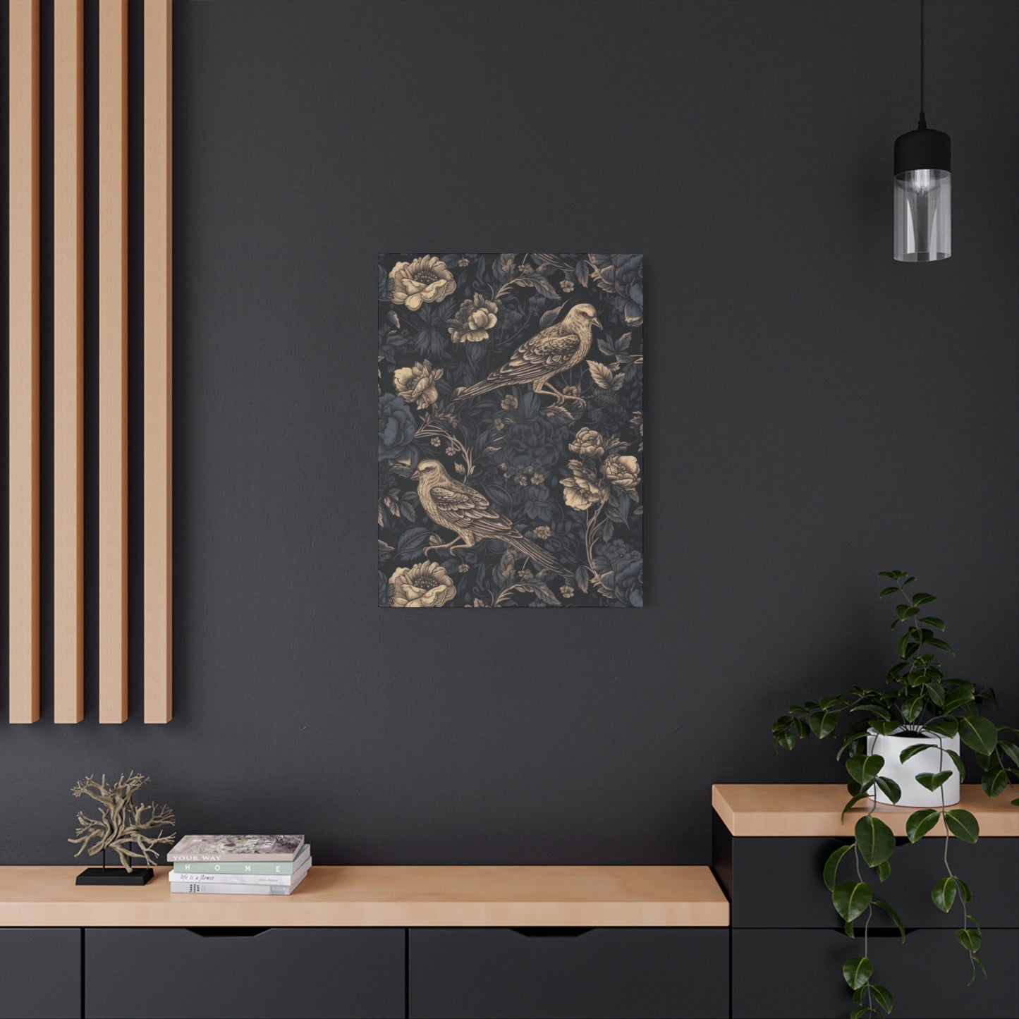 Birds Flowers Dark Pattern Wall Art & Canvas Prints