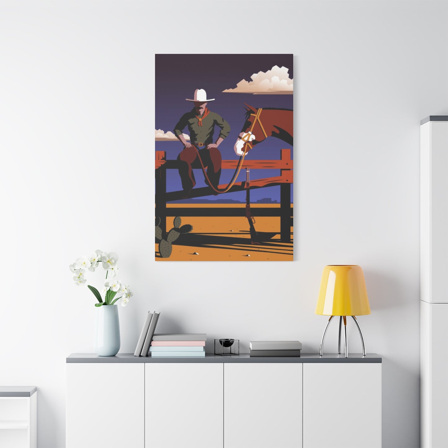 Horse Cowboy On Fence Wall Art & Canvas Prints