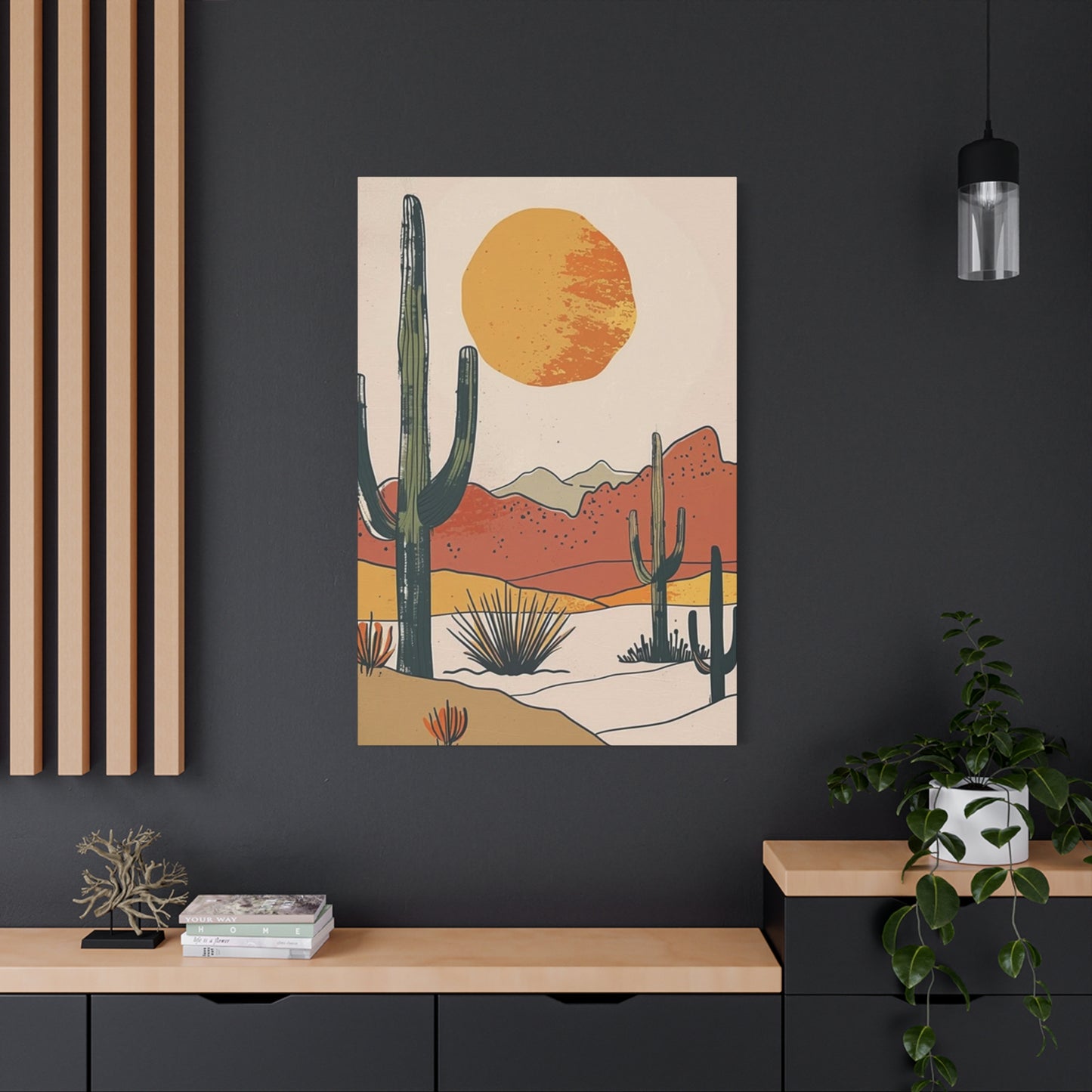 Arizona Cactus Mountain Drawing Wall Art & Canvas Prints
