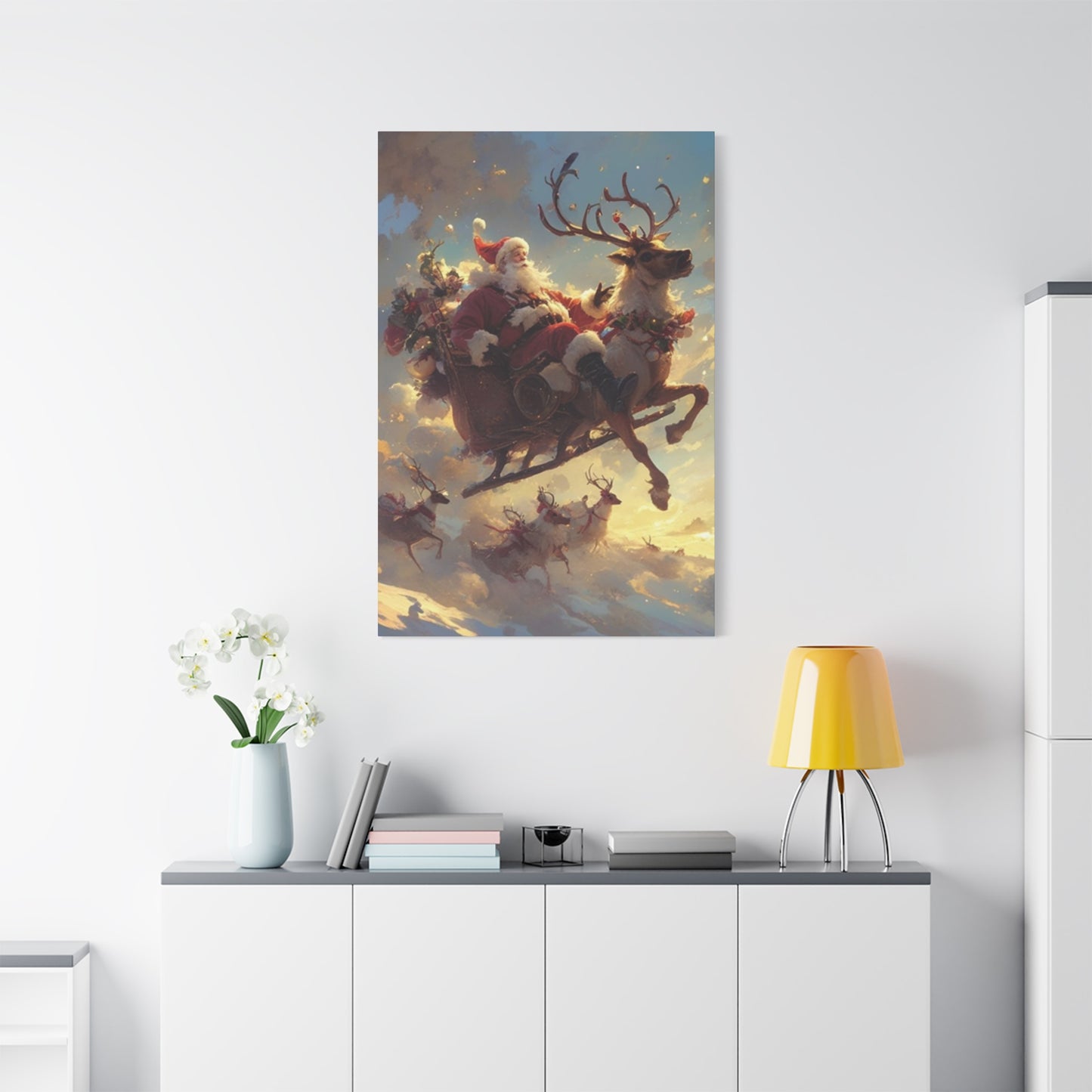 Santa Claus And Reindeer Flying Wall Art & Canvas Prints