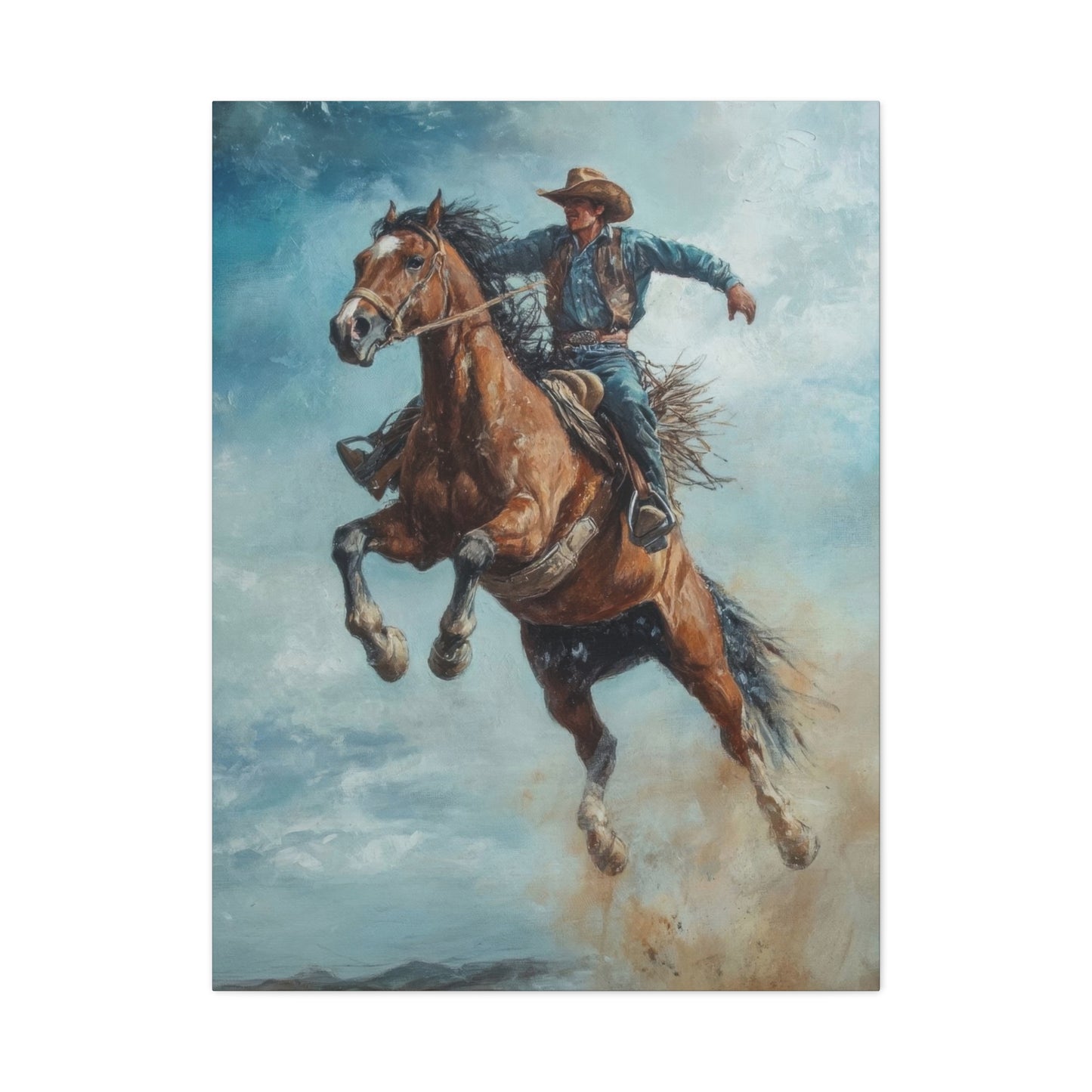 Cowboy On Jumping Horse 2 Wall Art & Canvas Prints