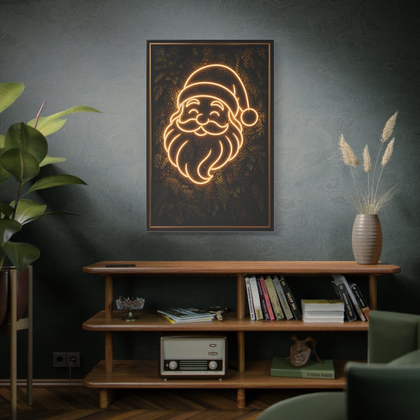 Amber Neon Santa Botanical Wall Art & Canvas Print