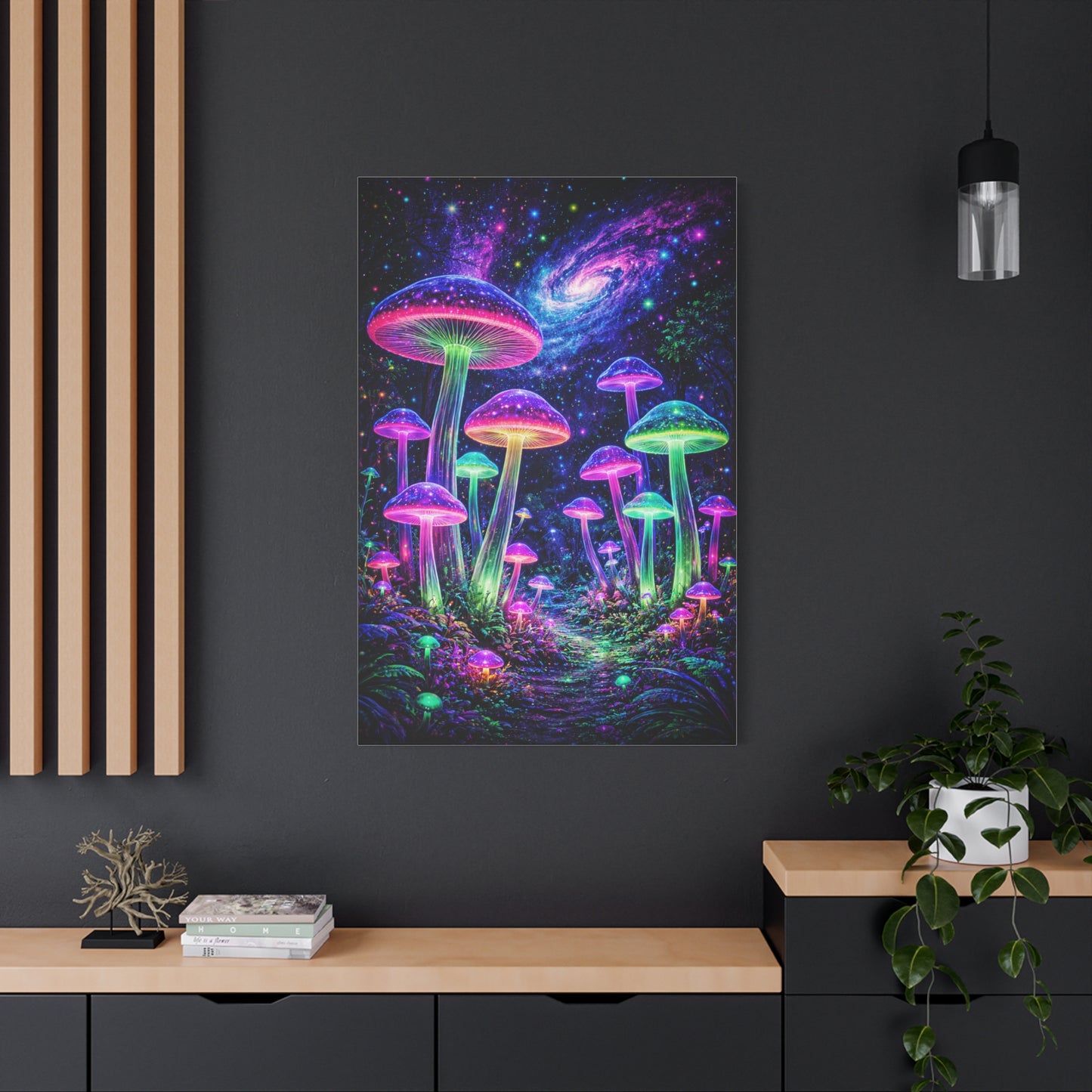 Glowing Giant Mushrooms in Midnight Forest Wall Art & Canvas Print