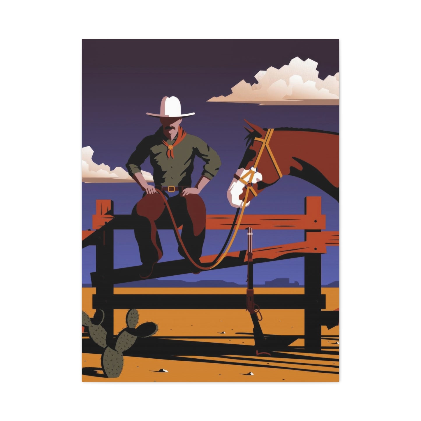 Horse Cowboy On Fence Wall Art & Canvas Prints