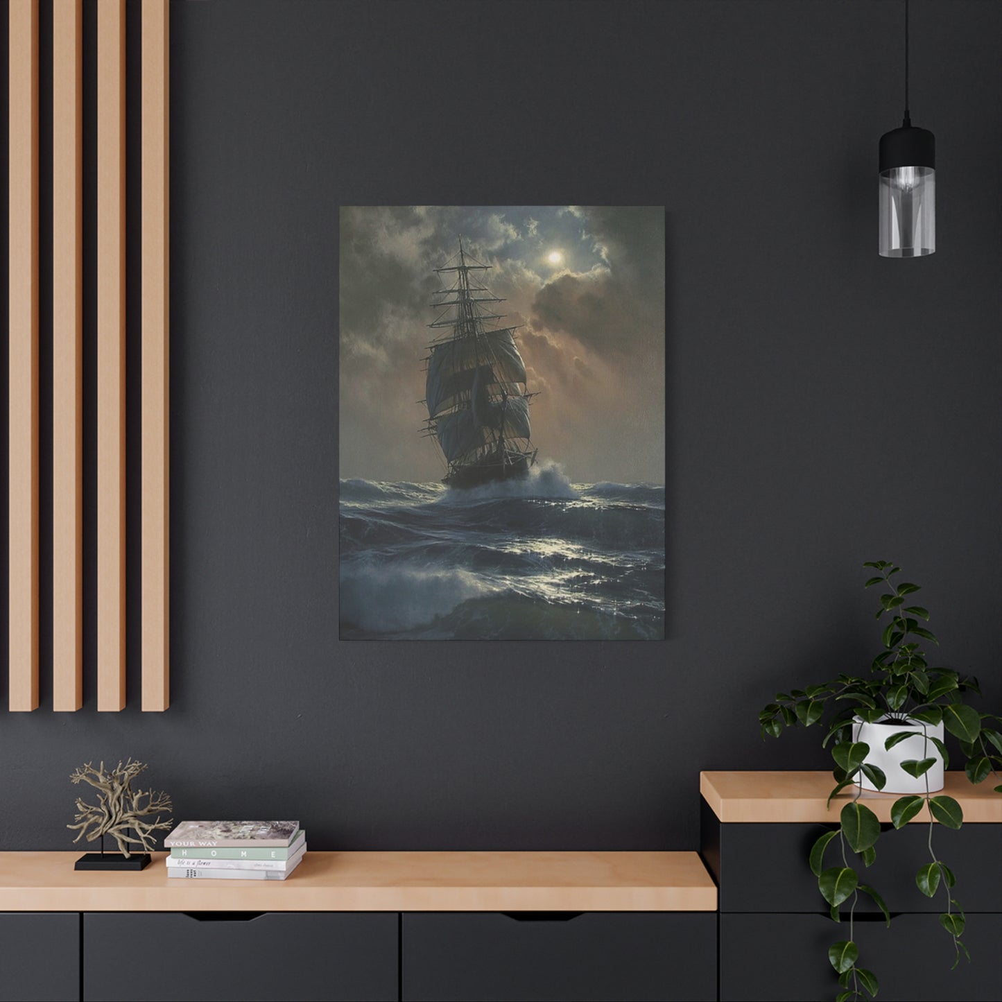 Ship Sailing In Sea At Night Wall Art & Canvas Prints