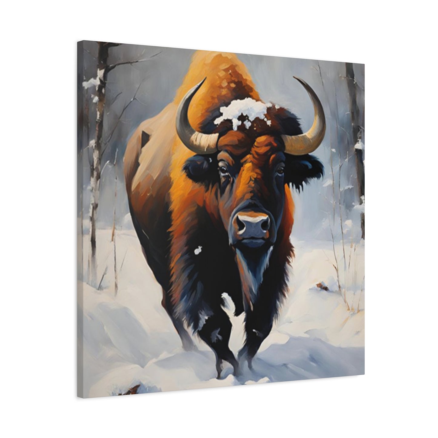 Bull In Snow Painting Wall Art & Canvas Prints