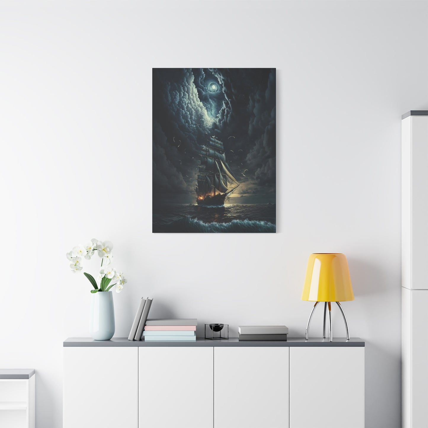 Ship Sailing At Night Painting Wall Art & Canvas Prints