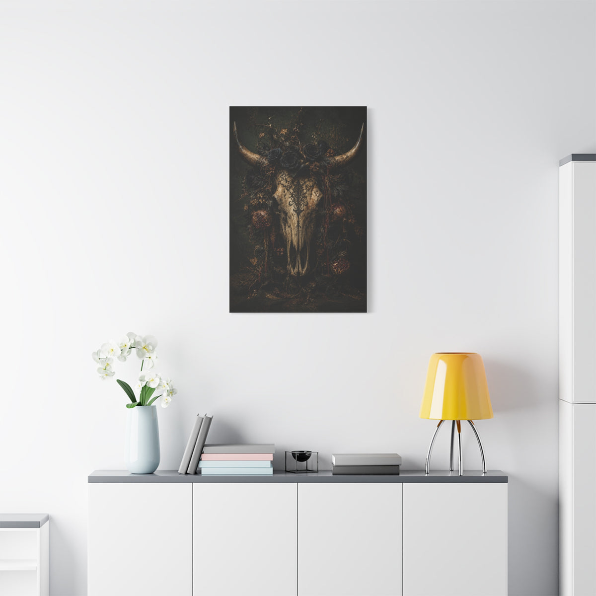 Dark Floral Longhorn Skull Statement Wall Art & Canvas Print