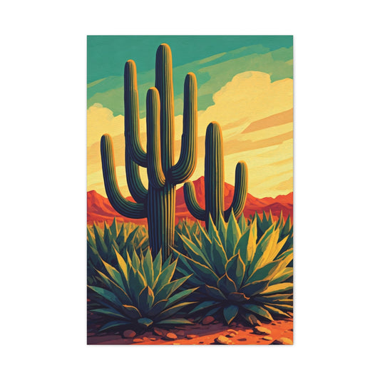 Southwestern Saguaro and Agave Desert Illustration Wall Art & Canvas Prints