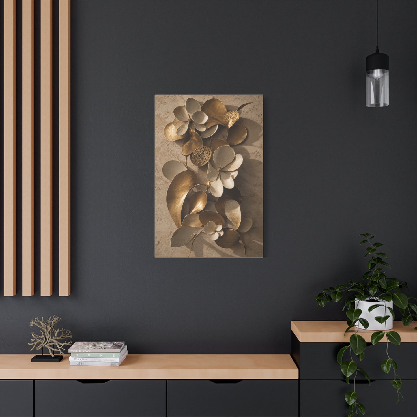 Brass and Ceramic Floral Relief Wall Art & Canvas Print