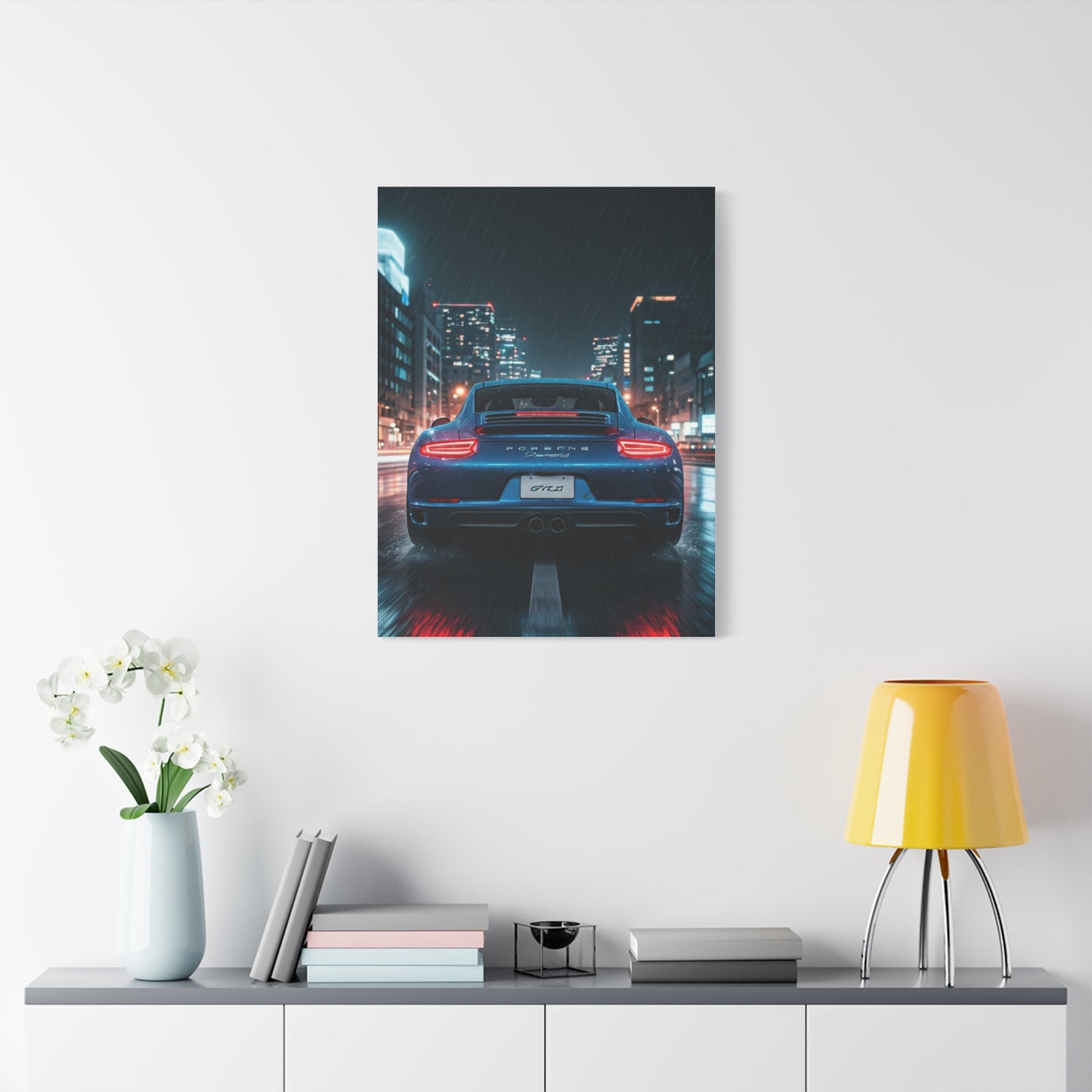 Porsche 911 Carrera 4 GTS Neon City Reflections Wall Art & Canvas Prints