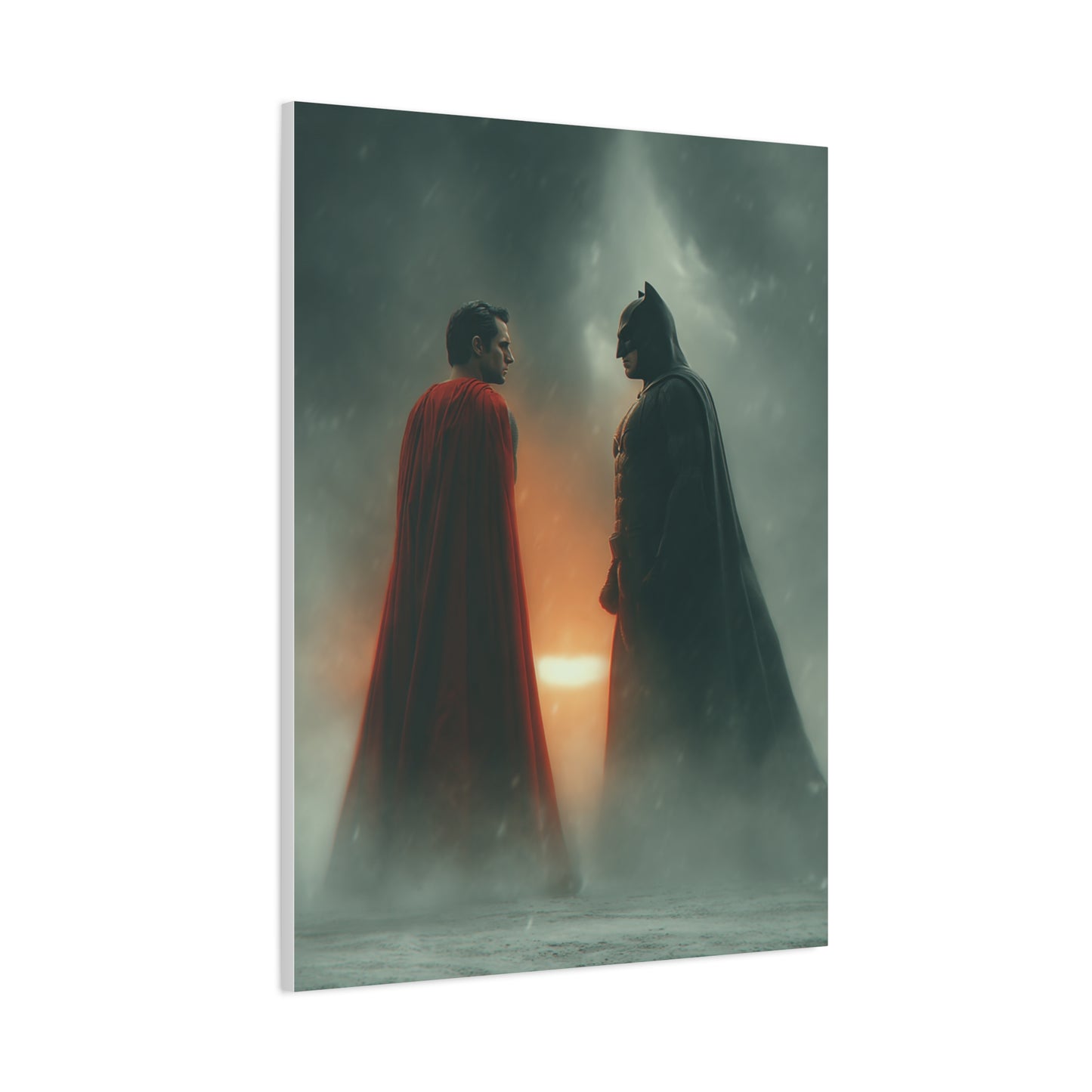 Batman vs Superman Foggy Standoff Poster Wall Art & Canvas Print