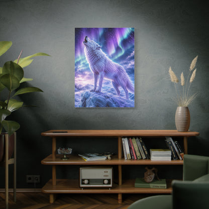 Aurora Night White Wolf Howling Scene Wall Art & Canvas Print