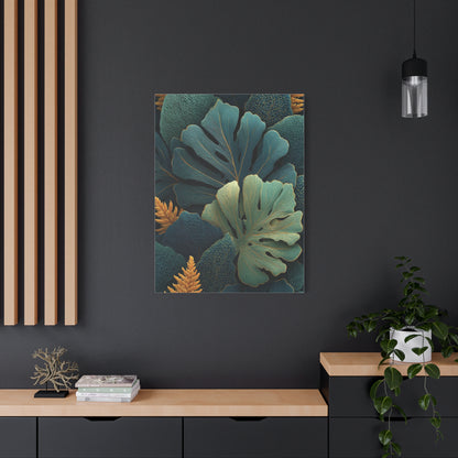 Dark Botanical Gold-Edged Leaves Wall Art & Canvas Print