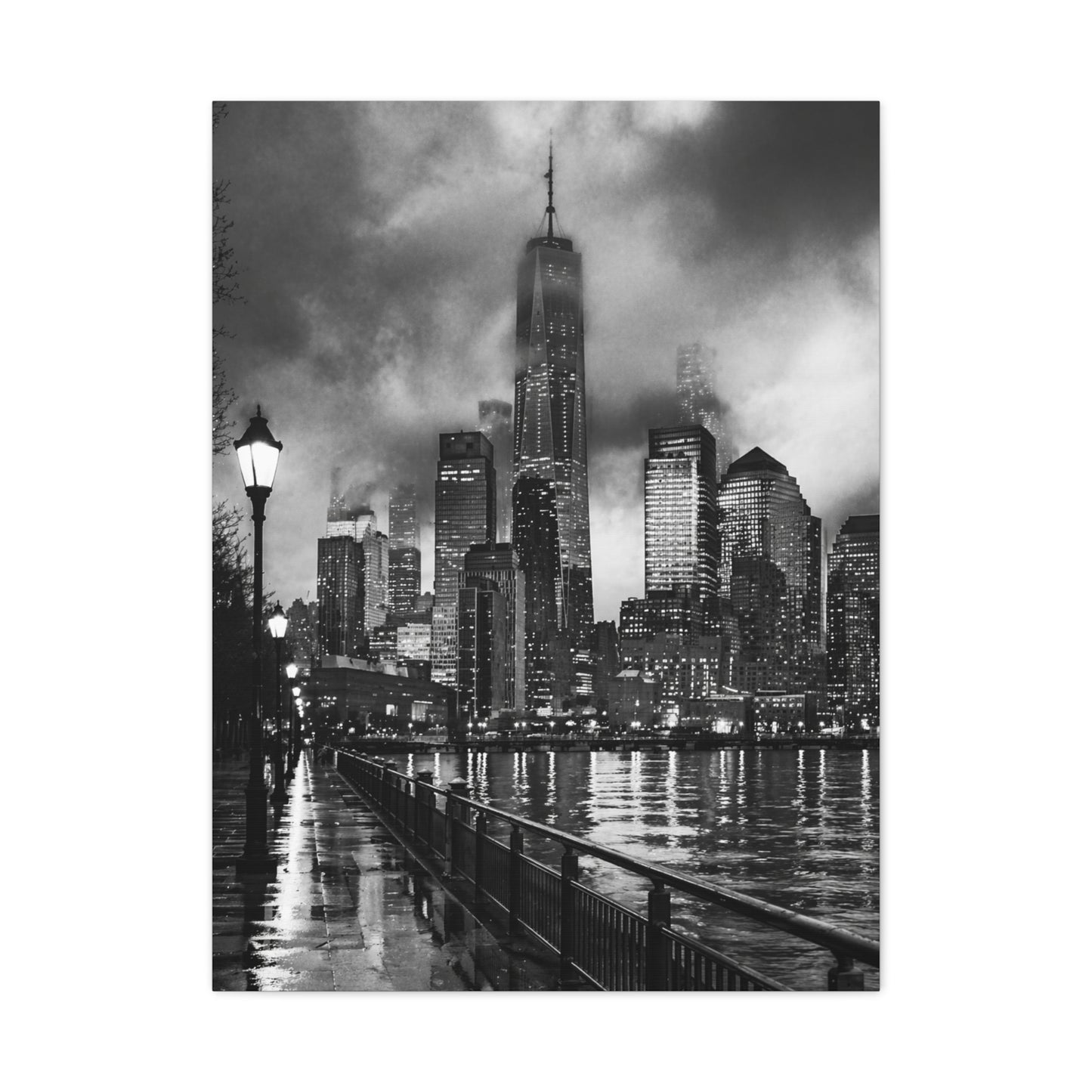Stormy Manhattan Waterfront Noir Wall Art & Canvas Print