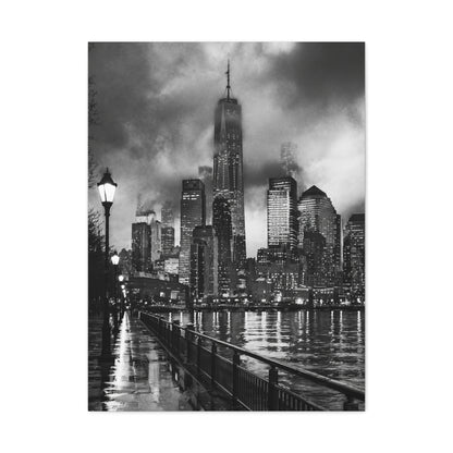 Stormy Manhattan Waterfront Noir Wall Art & Canvas Print