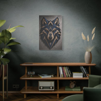 Layered Blue Geometric Wolf Head Sculpture Wall Art & Canvas Print