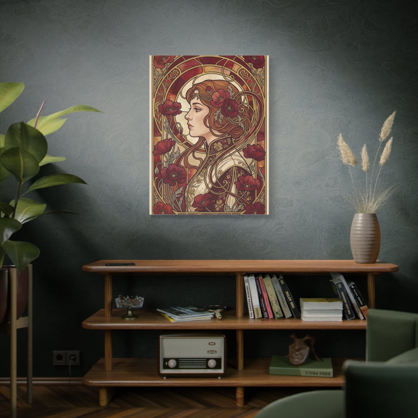 Art Nouveau Red Poppy Muse Portrait Wall Art & Canvas Print