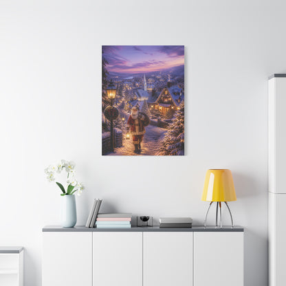 Snowy Village Santa Lantern Walk Wall Art & Canvas Print