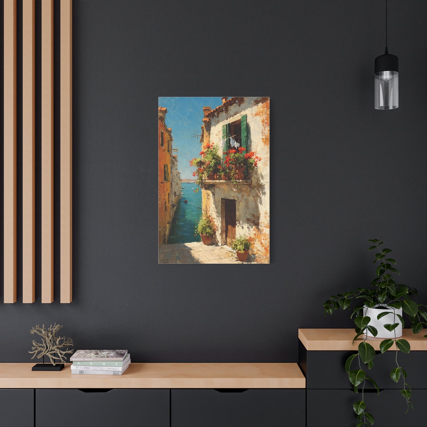 Italian Coastal Balcony Painting Wall Art & Canvas Print