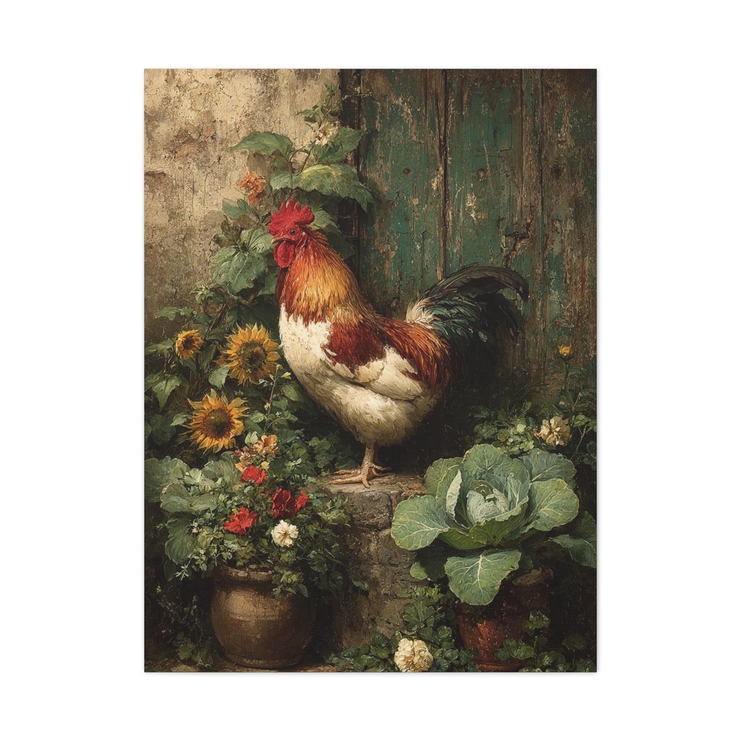 Farmyard Rooster Folk Garden Wall Art & Canvas Print