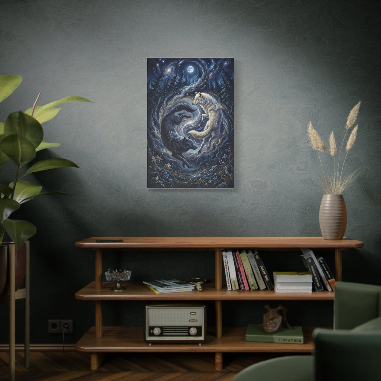 Yin Yang Cosmic Wolves Balance Scene Wall Art & Canvas Print