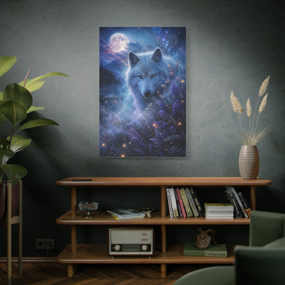 Moonlit White Wolf Portrait Wilderness Scene Wall Art & Canvas Print