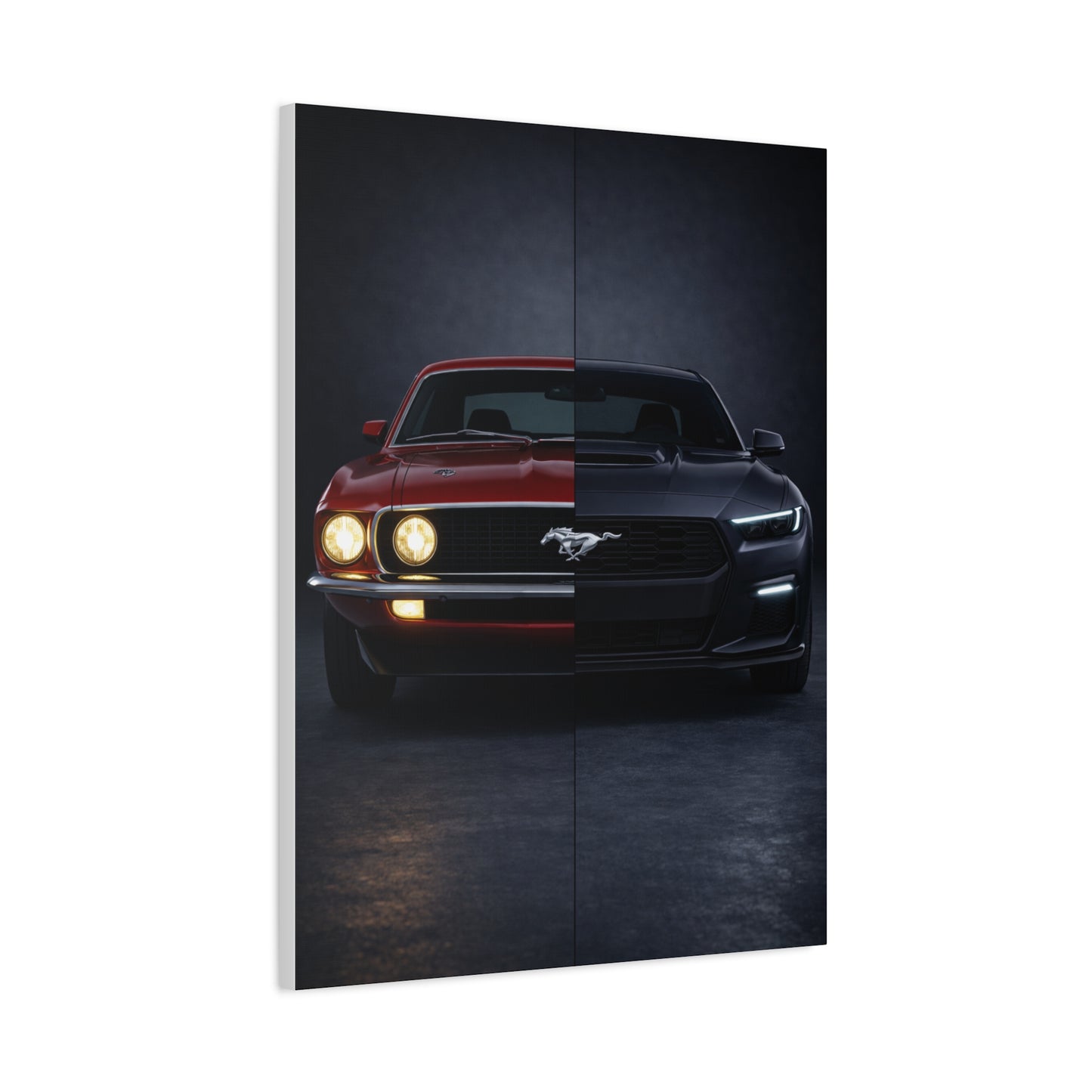 Ford Mustang Evolution Split 1969 vs Dark Horse Wall Art & Canvas Prints