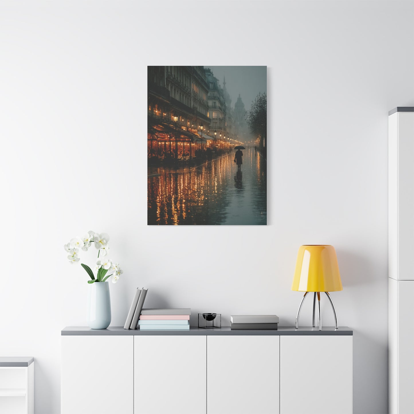 Rainy Paris Café Evening Wall Art & Canvas Print