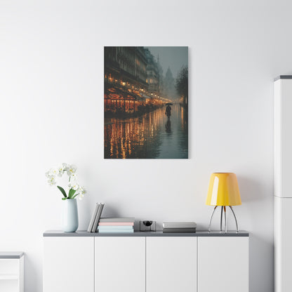 Rainy Paris Café Evening Wall Art & Canvas Print