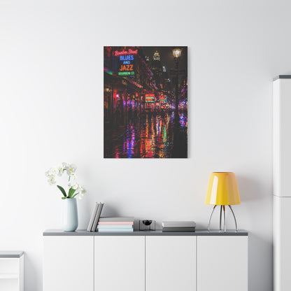 Bourbon Street Neon Rain Night Wall Art & Canvas Print