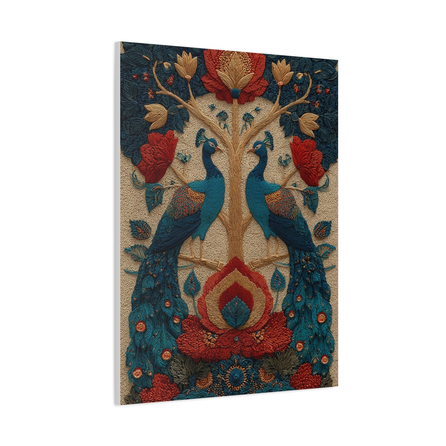 Folk Peacock Tree of Life Wall Art & Canvas Print