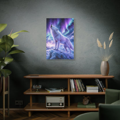 Aurora Night White Wolf Howling Scene Wall Art & Canvas Print