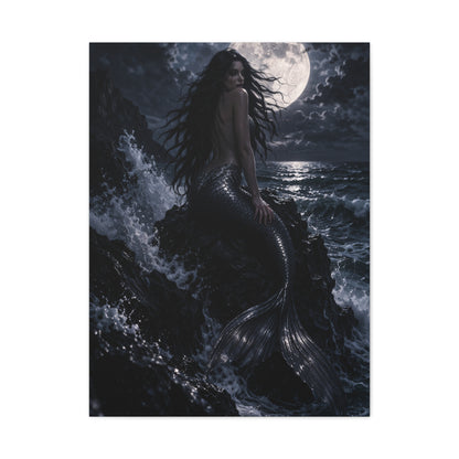 Midnight Moon Siren on the Rocks Wall Art & Canvas Print