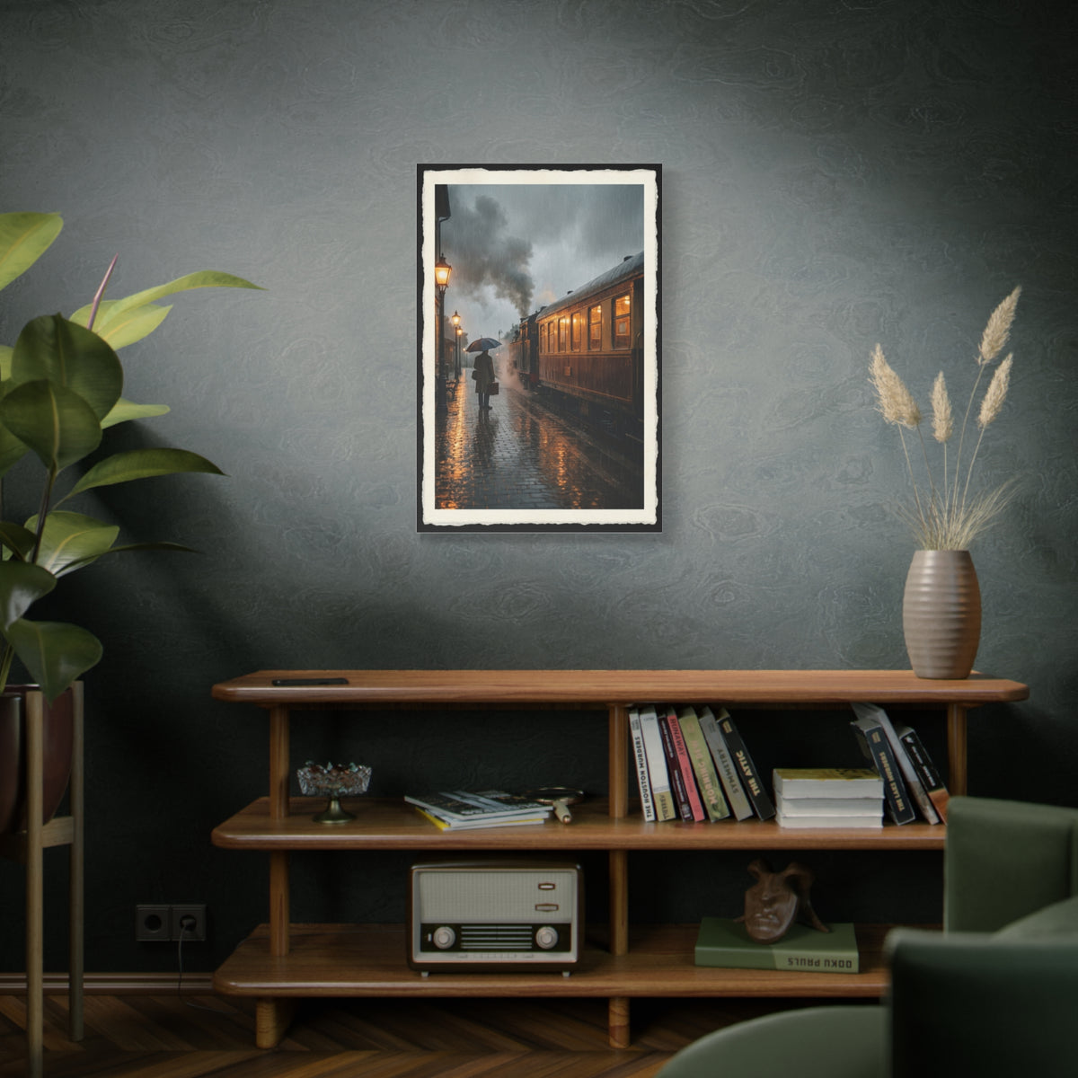 Rainy Train Platform Nostalgia Scene Wall Art & Canvas Print