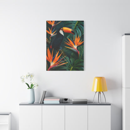 Tropical Toucan & Bird of Paradise Luxe Jungle Tropical Wall Art & Canvas Print