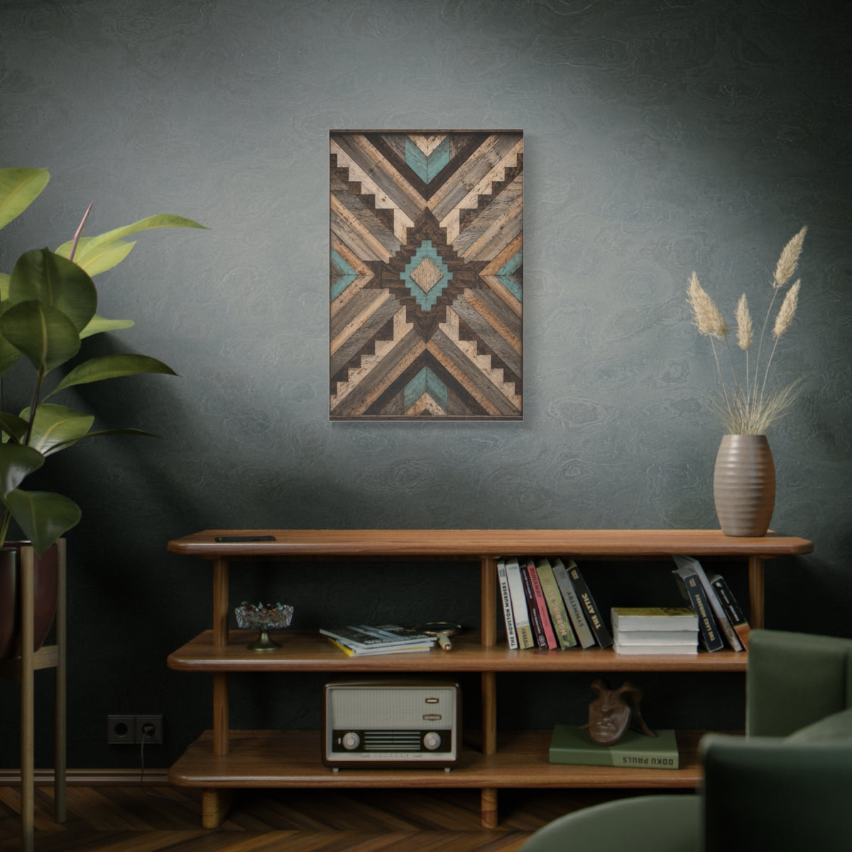 Reclaimed Wood Aztec Geometric Panel Wall Art & Canvas Print