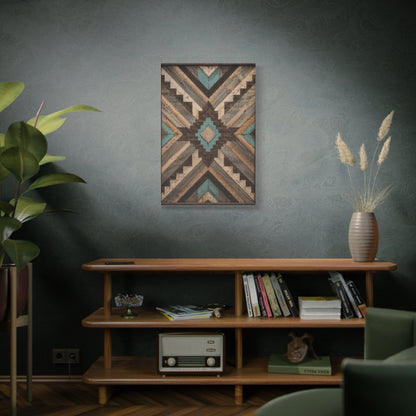 Reclaimed Wood Aztec Geometric Panel Wall Art & Canvas Print