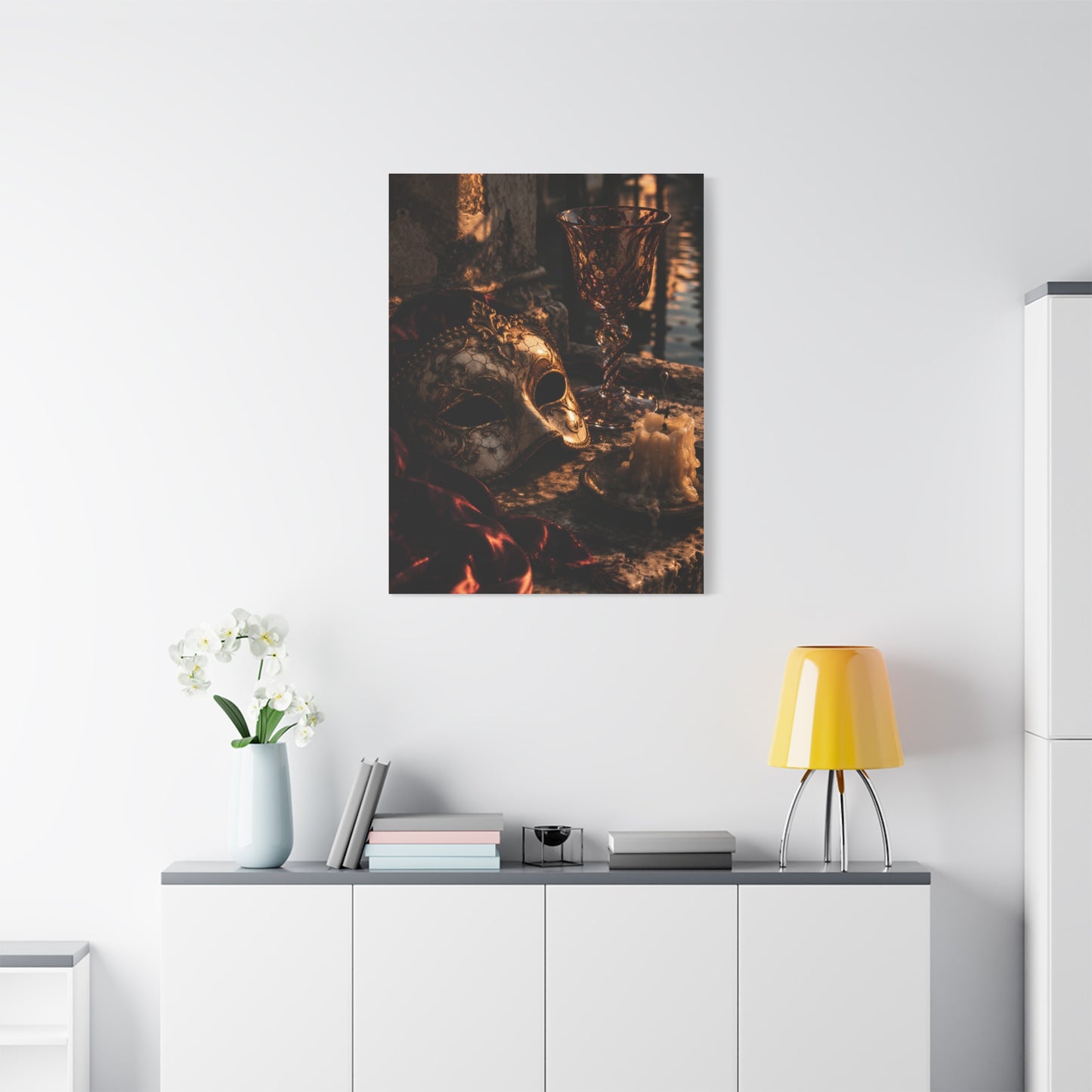 Venetian Mask Candlelight Still Life Wall Art & Canvas Print