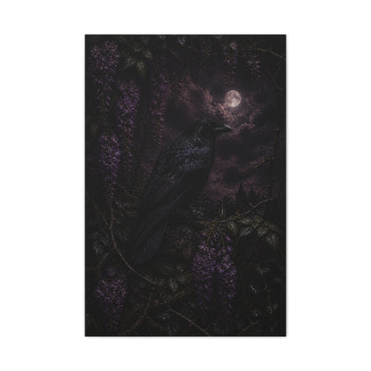 Raven in Wisteria Moonlit Scene Wall Art & Canvas Print