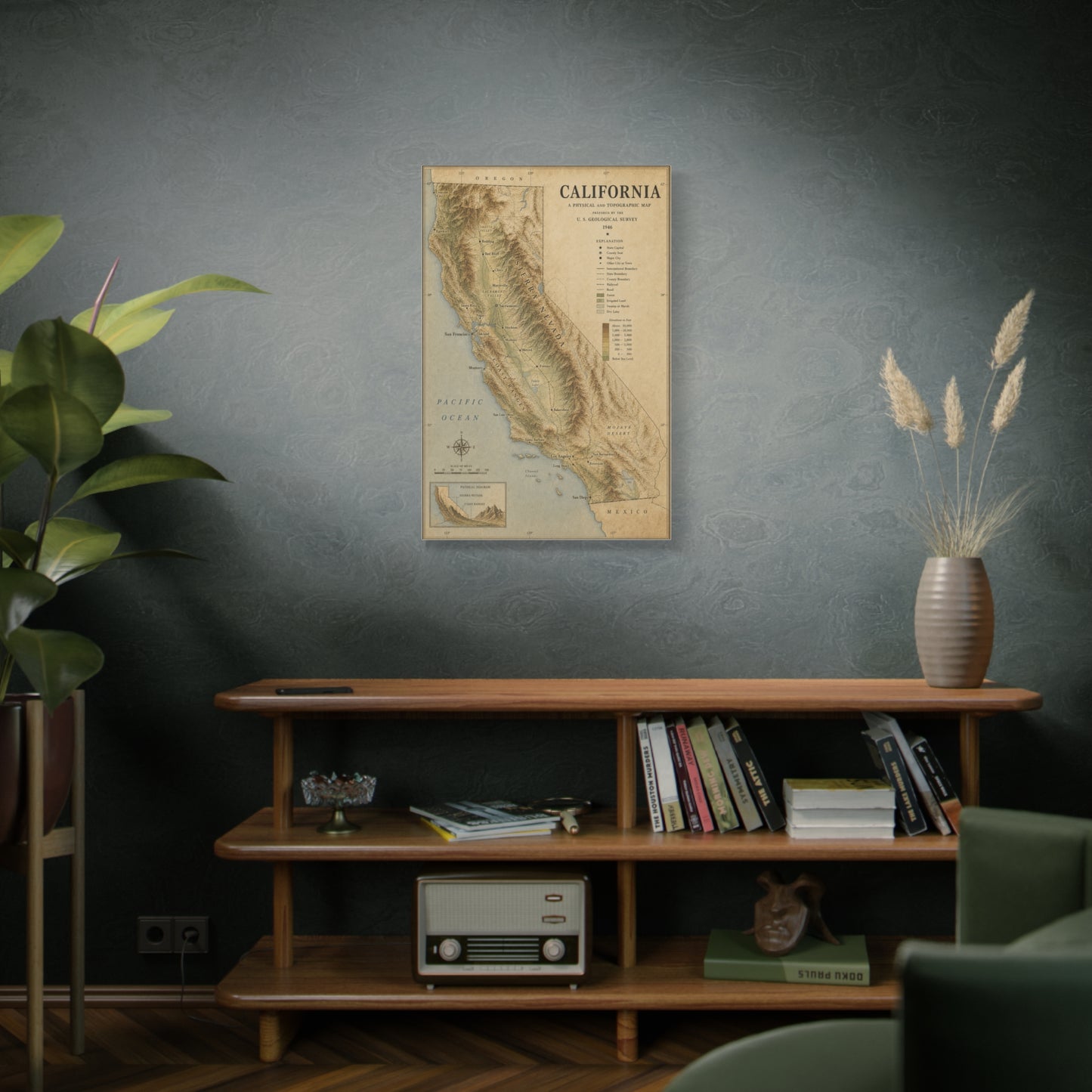 Vintage California Topographic Map Wall Art & Canvas Print