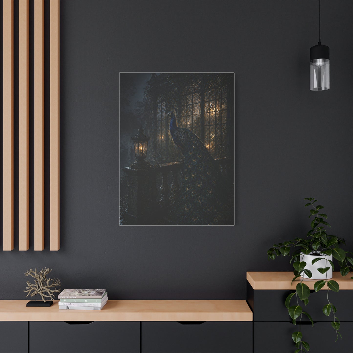 Gothic Night Peacock Balcony Wall Art & Canvas Print