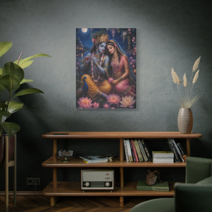 Radha and Krishna Moonlit Lotus Garden Wall Art & Canvas Print