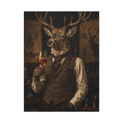 Vintage Botanical Stag Sommelier Portrait Wall Art & Canvas Print