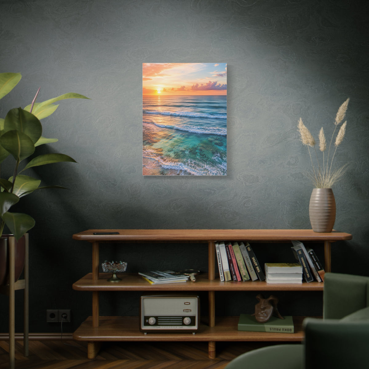 Golden Sunrise Ocean Horizon Scene Wall Art & Canvas Print