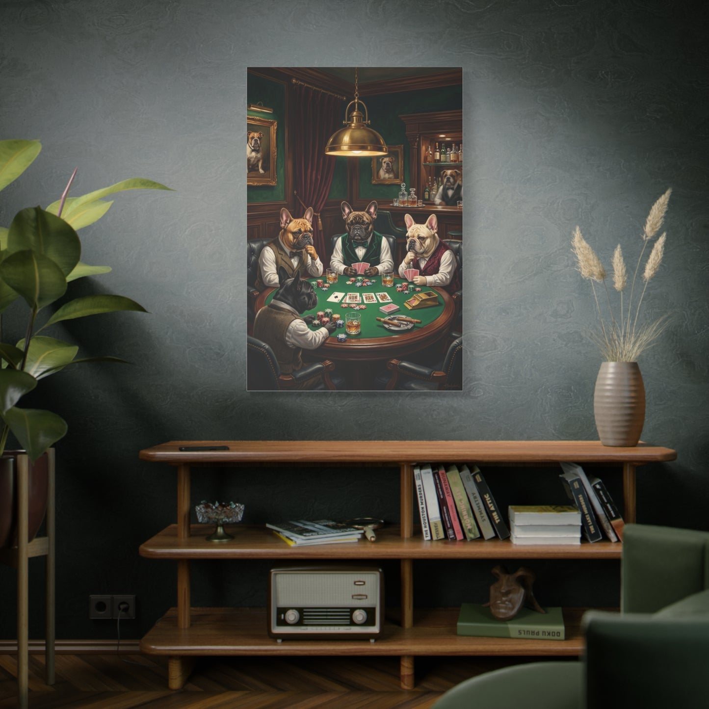 French Bulldog Private Bar Poker Scene Wall Art & Canvas Print