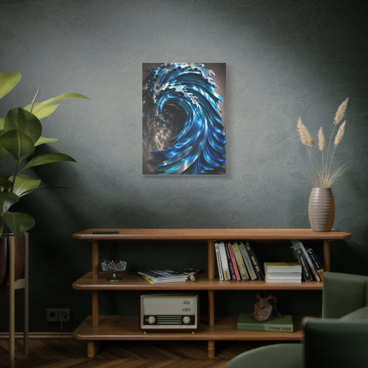 Iridescent Metal Wave Sculpture Wall Art & Canvas Print