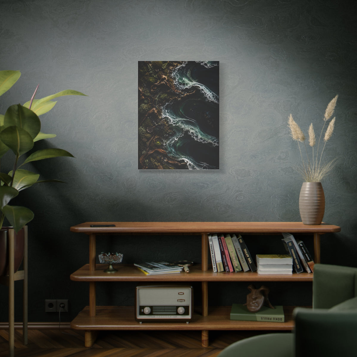 Dark Biophilic Coastal Wave Composition Wall Art & Canvas Print